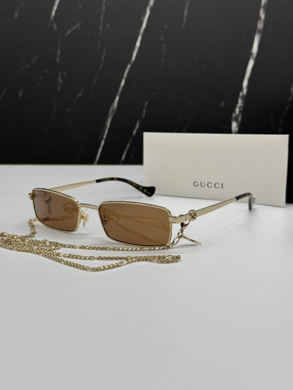 NEW GUCCI GG1600S 002 GOLD WOMEN SUNGLASSES WITH CHAIN